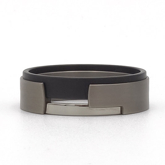 Enkele Aquila-ring in titanium, zirkonium en edelstaal met strak, modern design.

